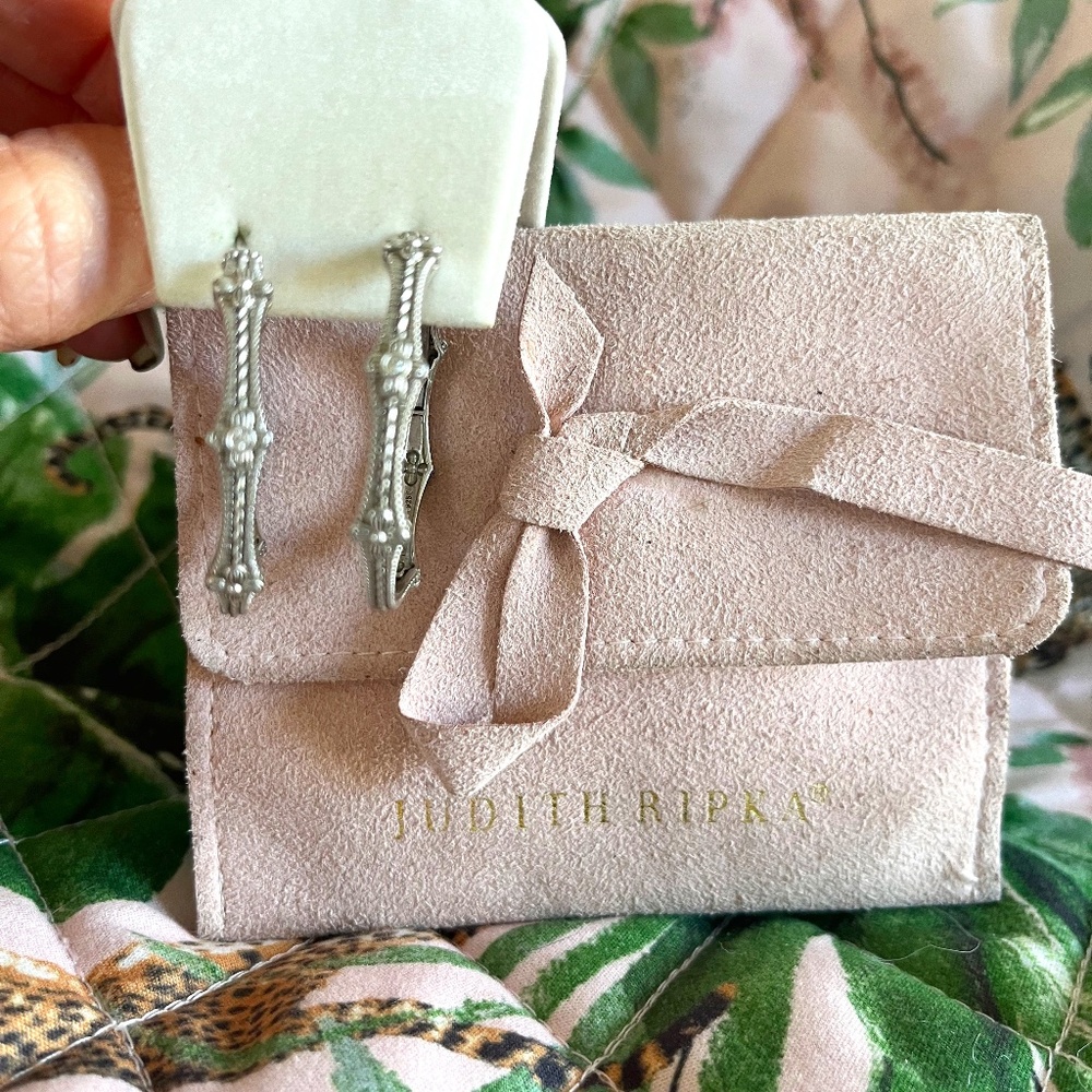 Judith Ripka 1 1/2 inch Sterling Hoops with diamond chip